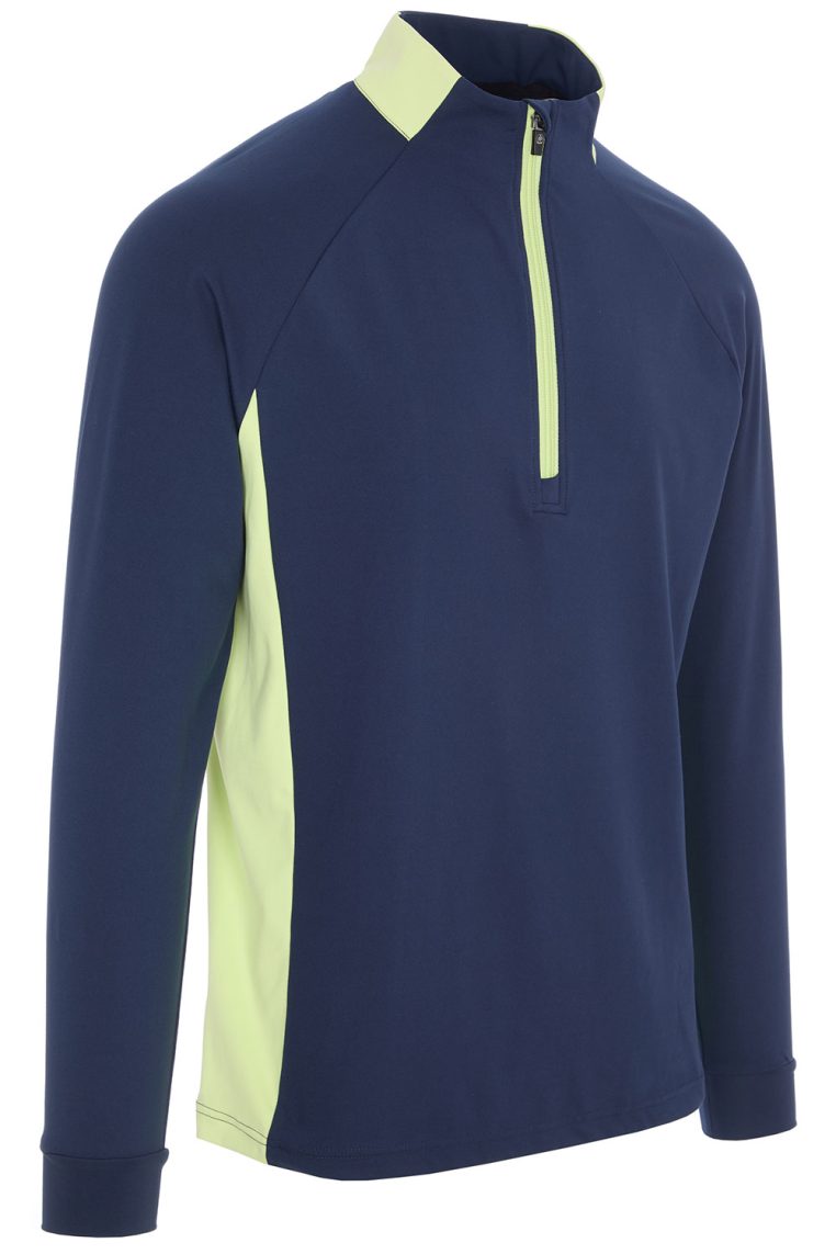ProQuip Jasper Navy is a zip-neck, technical fabric men's golf mid-layer