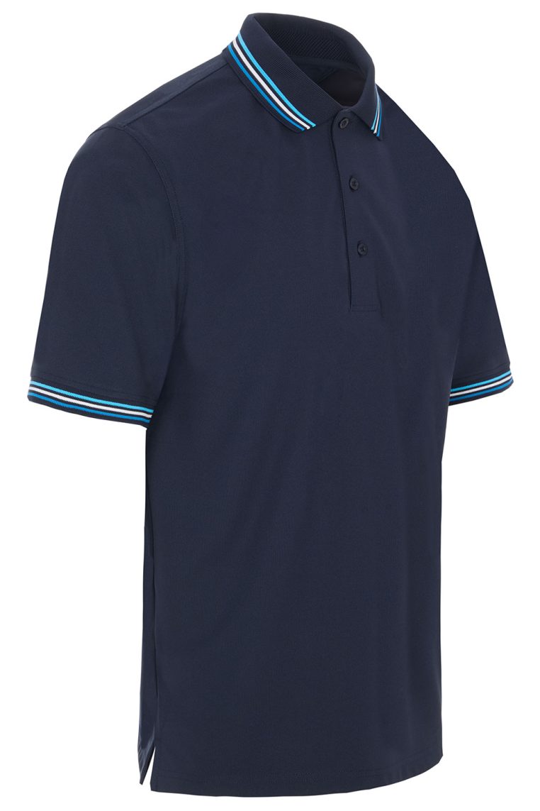 ProQuip GPS-11 polo shirt is a stylish golf pique with tri-stripe contrast collar and sleeves