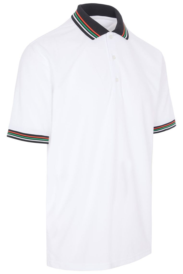 ProQuip GPS-11 polo shirt is a stylish golf pique with tri-stripe contrast collar and sleeves