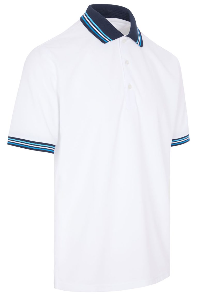 ProQuip GPS-11 polo shirt is a stylish golf pique with tri-stripe contrast collar and sleeves